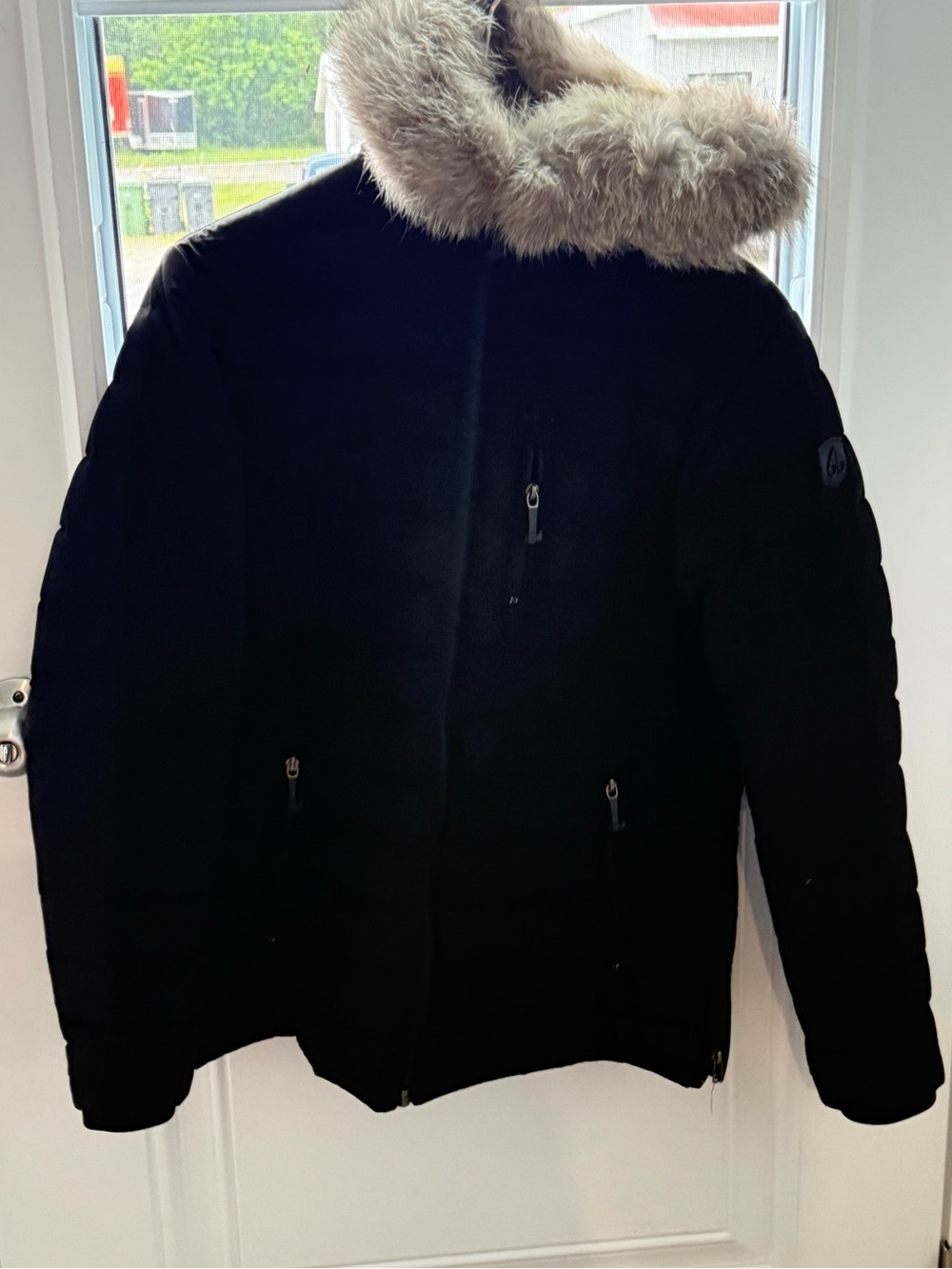 Moose Knuckles Men's Black Puffer Jacket with Faux Fur Hood